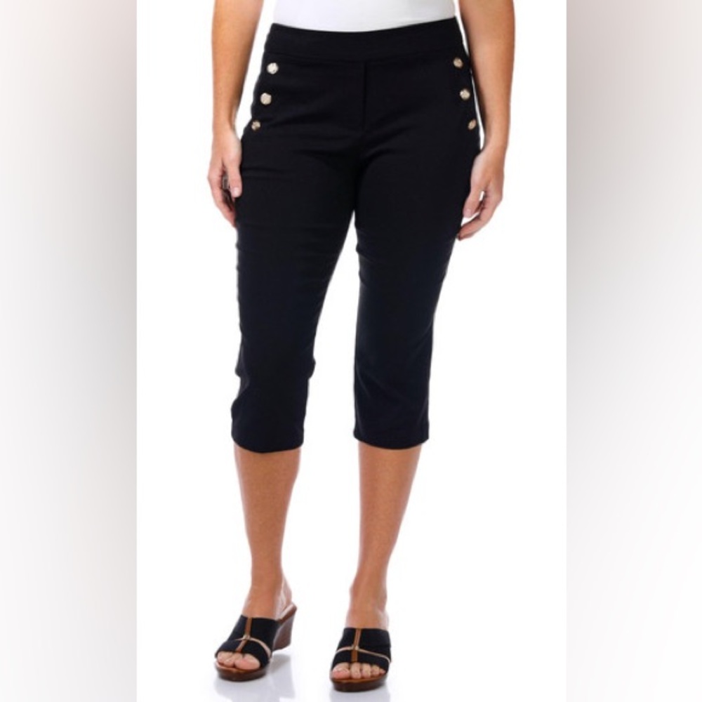 (B2) Jones & Co‎ New York Black God Sailor Cropped Pants Trousers Plus Curvy 3X